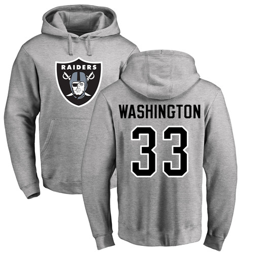 Men Oakland Raiders Ash DeAndre Washington Name and Number Logo NFL Football 33 Pullover Hoodie Sweatshirts